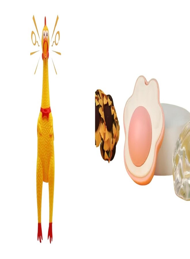 PET FUN Combo Pack of 2 | Squawking Rubber Chicken Dog Toy & Paw Shaped Cat Toy with Catnip & Silvervine | Interactive Squeaky & Licking Wall Ball for Pets - Image 1